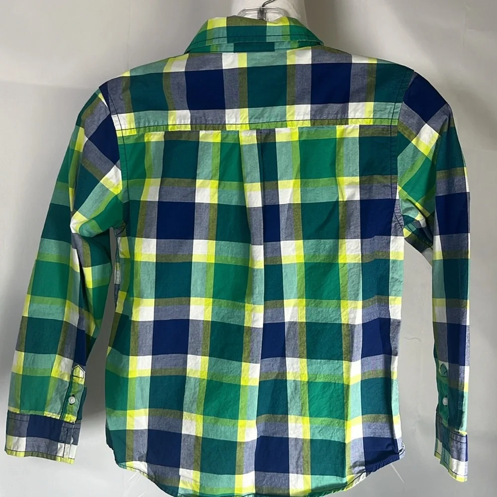 Gymboree long sleeve button down dress shirt blue/green plaid Size‎ Med 7-8